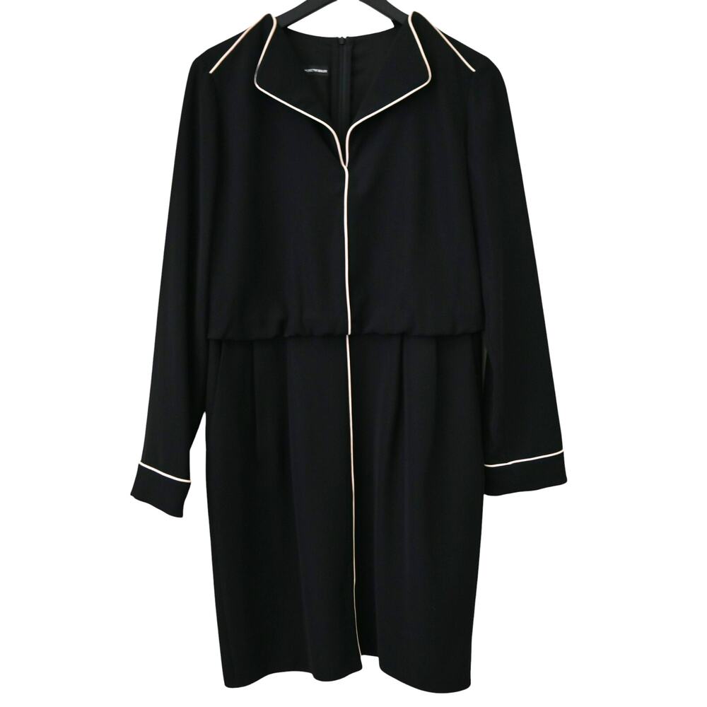 Emporio Armani Black Beige Trim Long Sleeve Sheath Dress Size 46 Approx 10